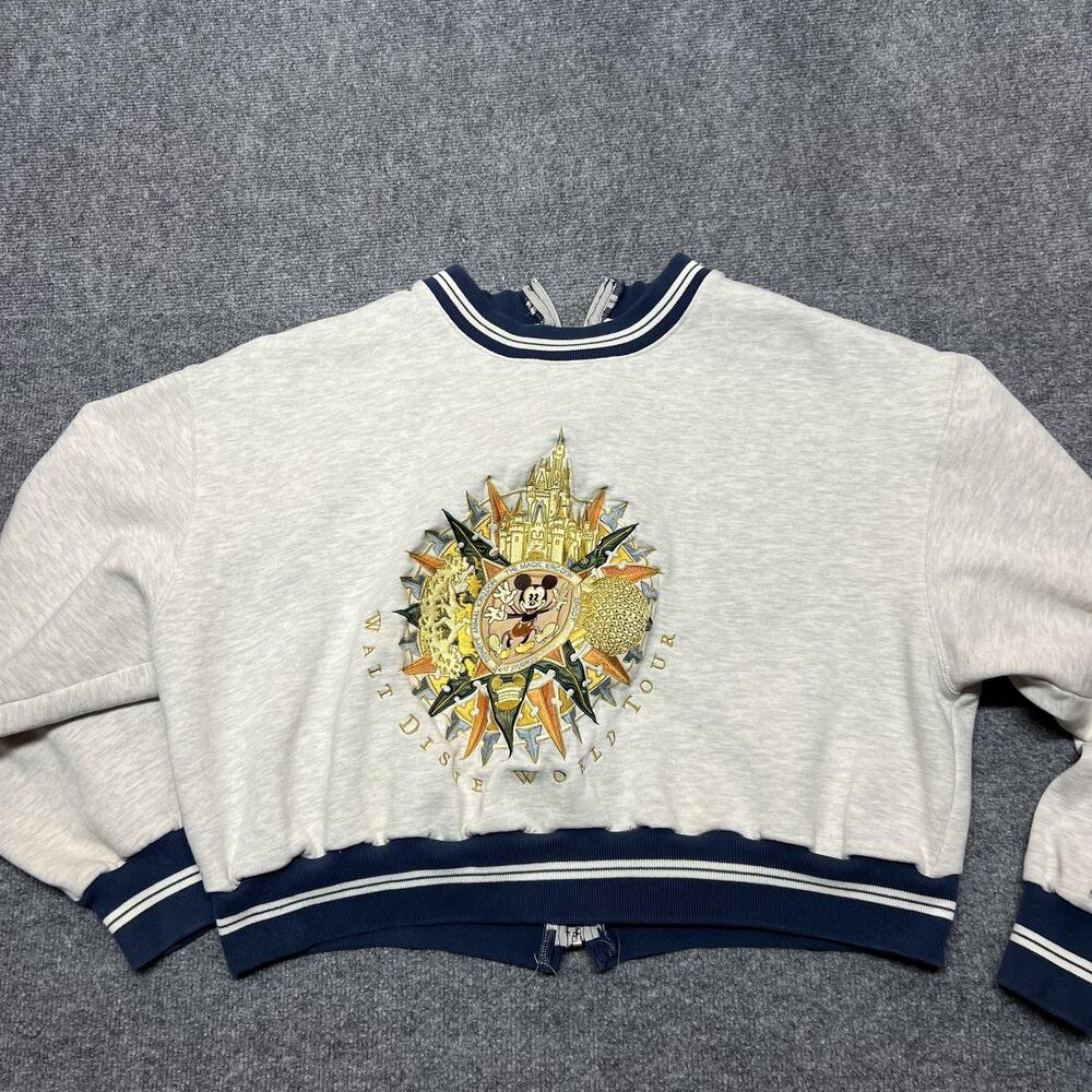 Vintage Walt Disney World Sweatshirt Womens 2XL Gray Full Zip Mickey Graphic